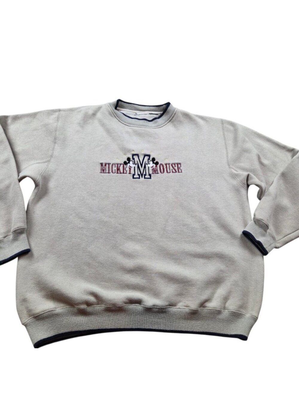 Vintage Disney Mickey Mouse Crewneck Sweatshirt Adult XL/2XL Beige Embroidered